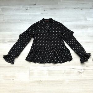 Scotch & Soda Les Filles Sheer Printed Top with Ruffled Sleeves and Peplum